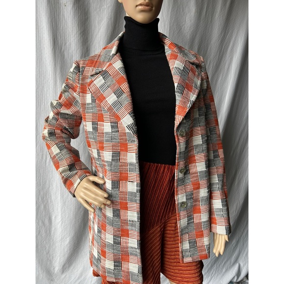 Vintage Jackets & Blazers - Vintage Orange Black White Pattern Suit Jacket